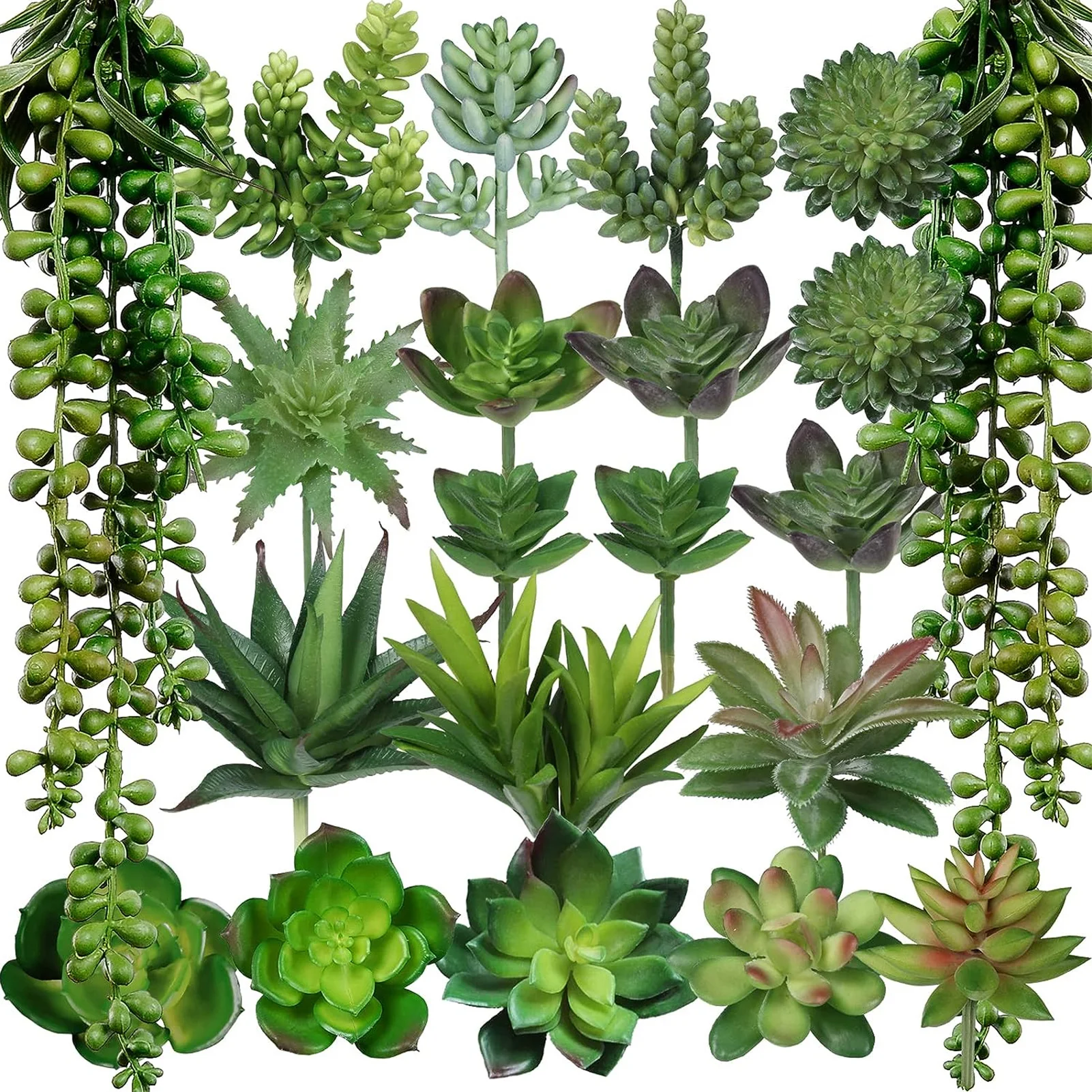 

21pcs Birthday Gifts Garden Centerpiece Mason Jars Home Decor Assorted Artificial Succulent Wreath Arrangement Green Hanging
