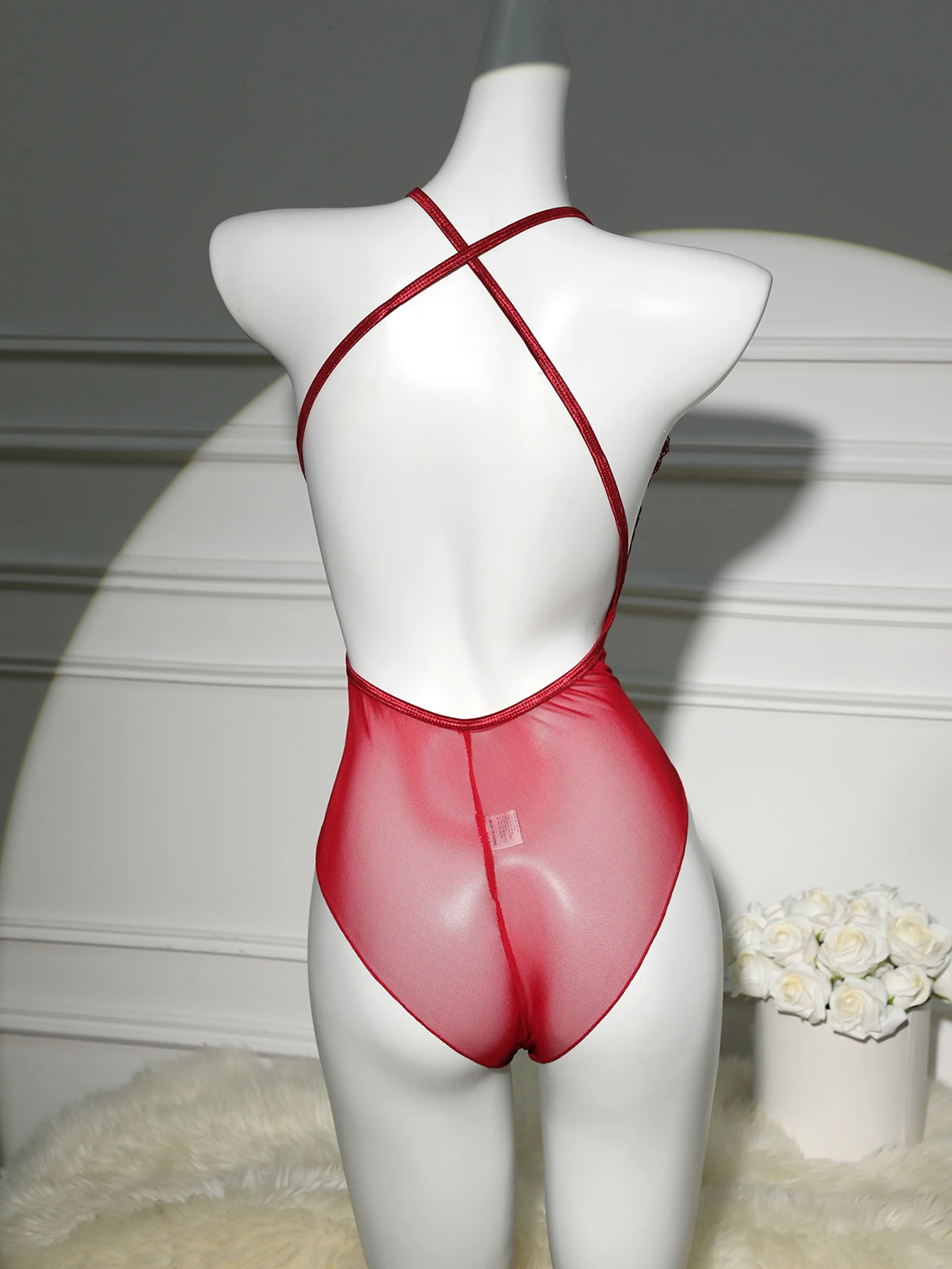 Тонкий стиль прозрачный бант женский цельный купальник без рукавов с открытой