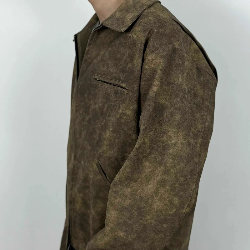 Винтажная потертая кожаная куртка в стиле High Street повседневные куртки пальто на