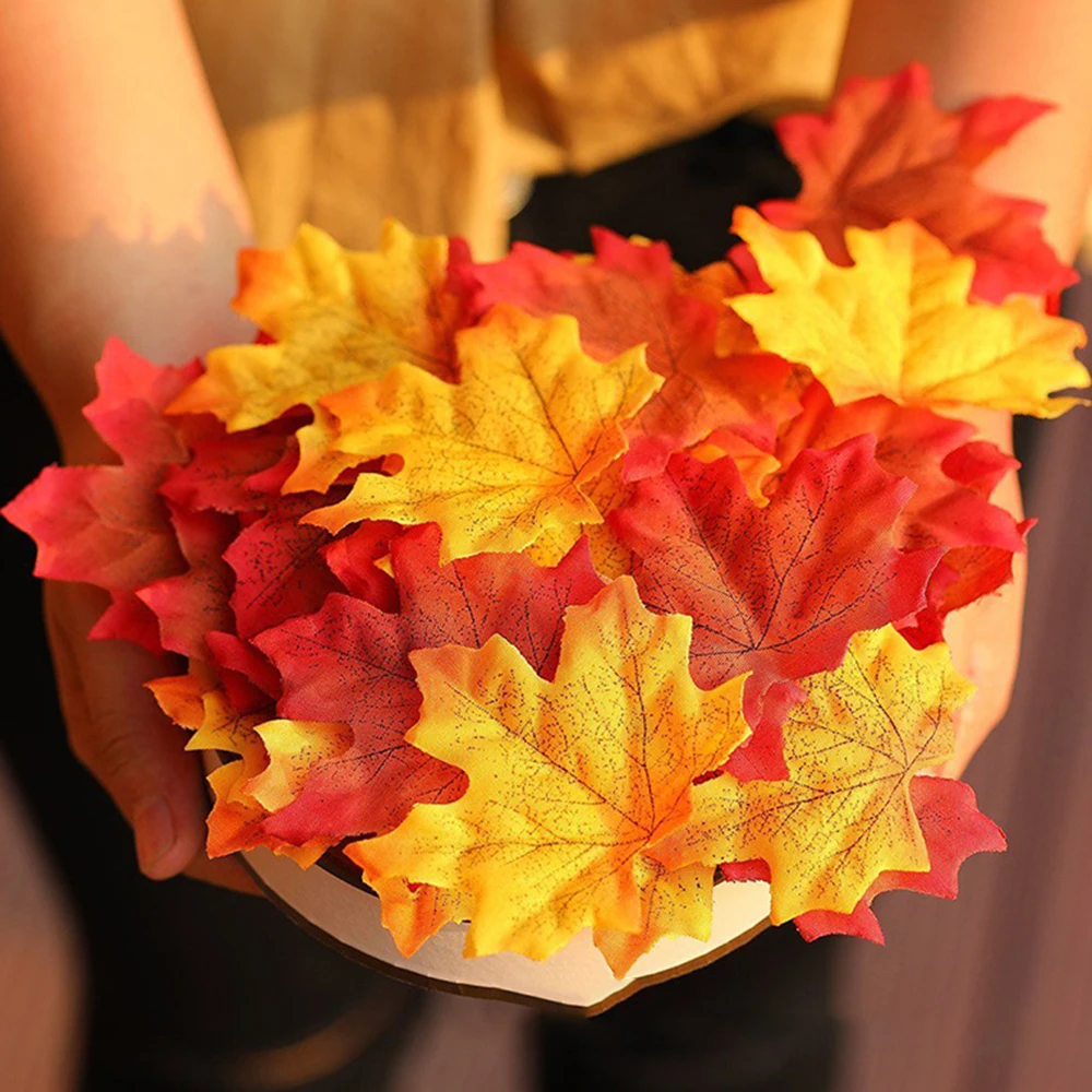 

100pcs 8cm Vivid Artificial Silk Maple Leaves For Home Wedding Party Christmas Decoration Scrapbooking Mixed Fall Fake Flower