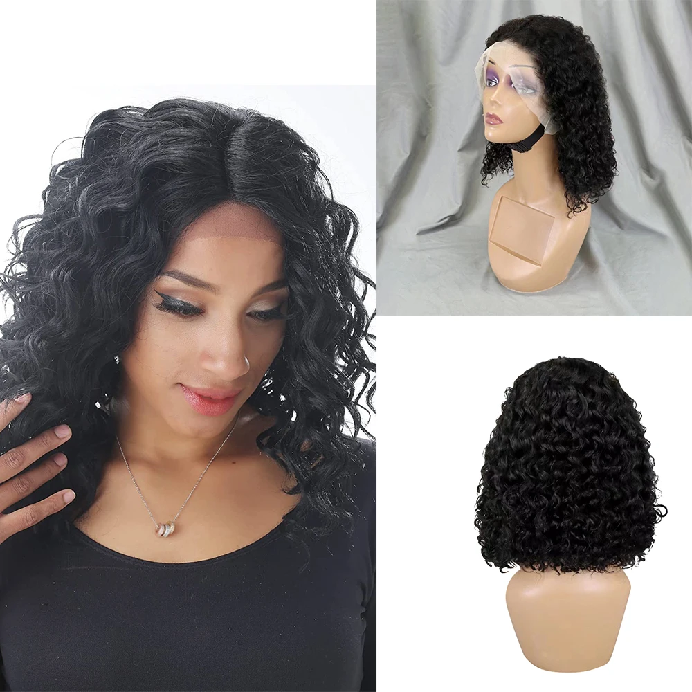 Brazilian Human Hair Wig Short Curly Bob Wig 13x4 Transparent Lace Front Human Hair Wig Part Lace Deep Wave Curly Wigs for Women