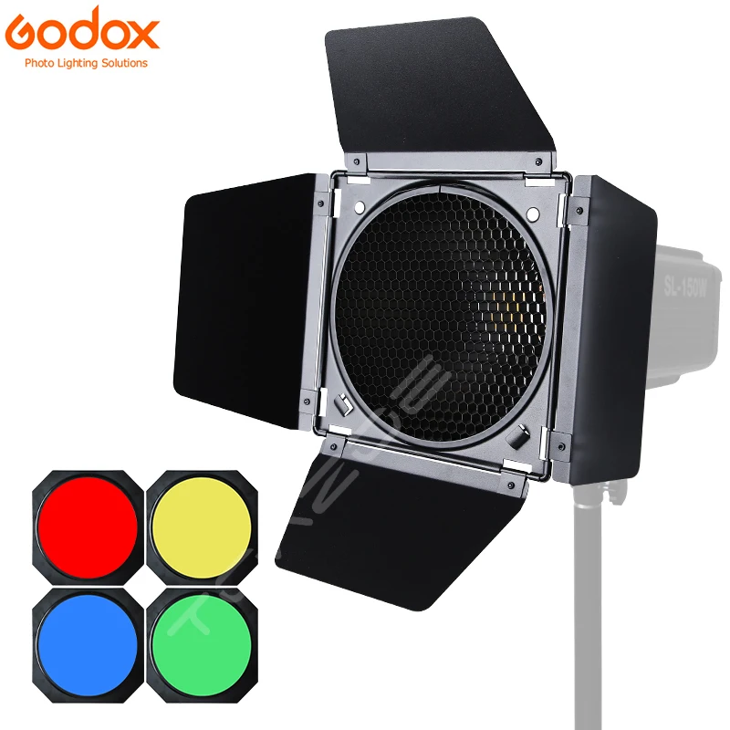 Godox BD-04 Barn Door + Honeycomb Grid 4 Color Filter For Bowen Mount Standard Reflector Photography Studio Flash Accessories |