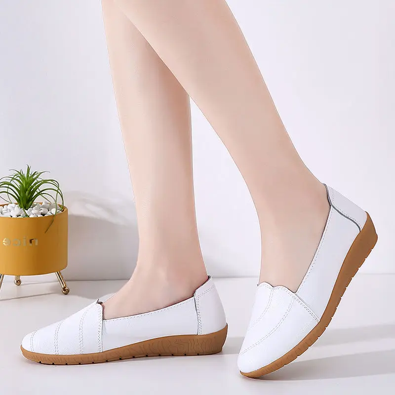 Breathable Woman Flats Summer Loafers White Shoes Ladies Office Walking Moccasins Women's Flat Boat Shoes Female Peas Shoes