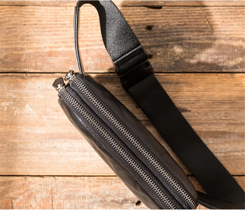 Simple luxury high-quality genuine leather men black chest bag weekend outdoor travel sports real cowhide shoulder crossbody bag