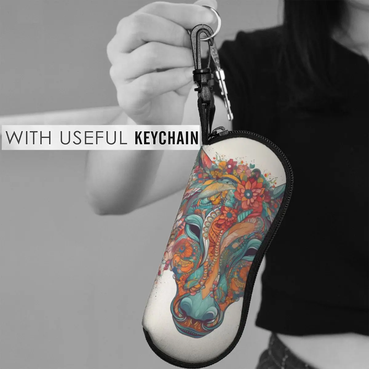 

Horse Glasses Case Animal Mandala Zipper Sunglasses Case Unisex Convenient Glasses Box Soft Eyewear Organizer