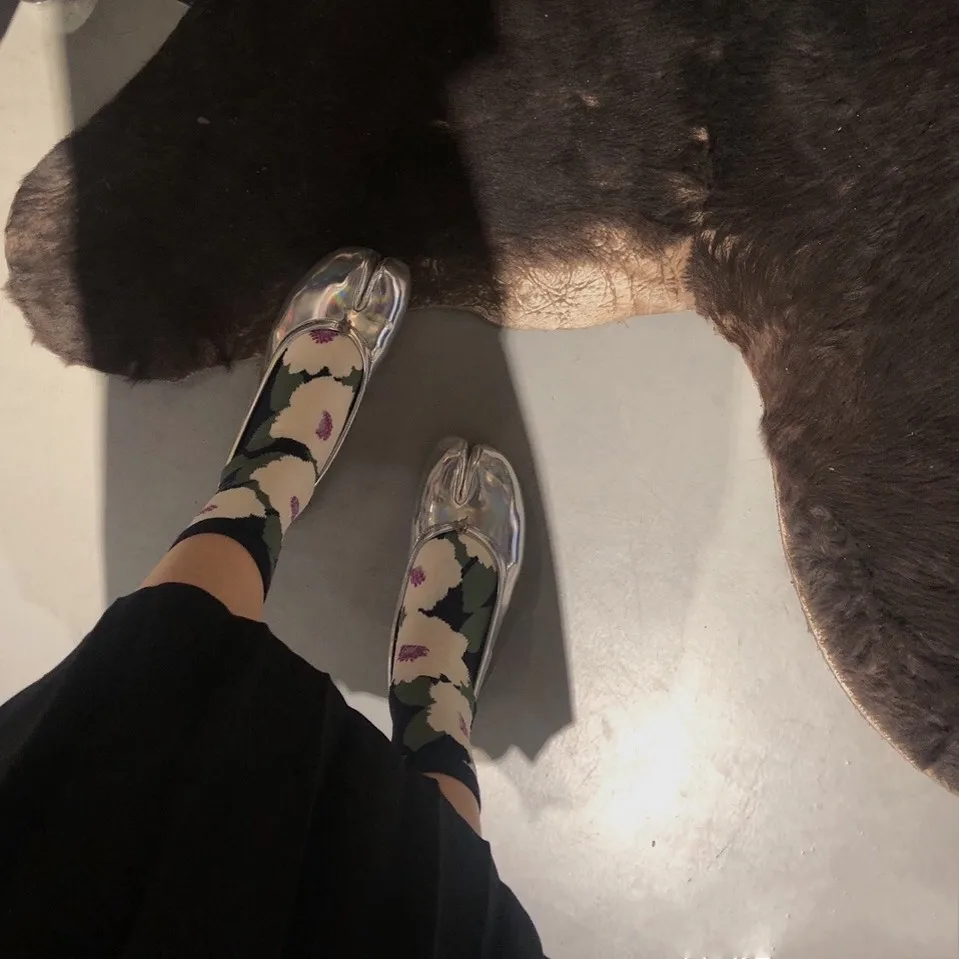 Men Women Creative Jacquard Two-Toed Middle Tube Split Toe Tabi Socks Happy Harajuku Socks Funny Gift High Tube Two Finger Socks