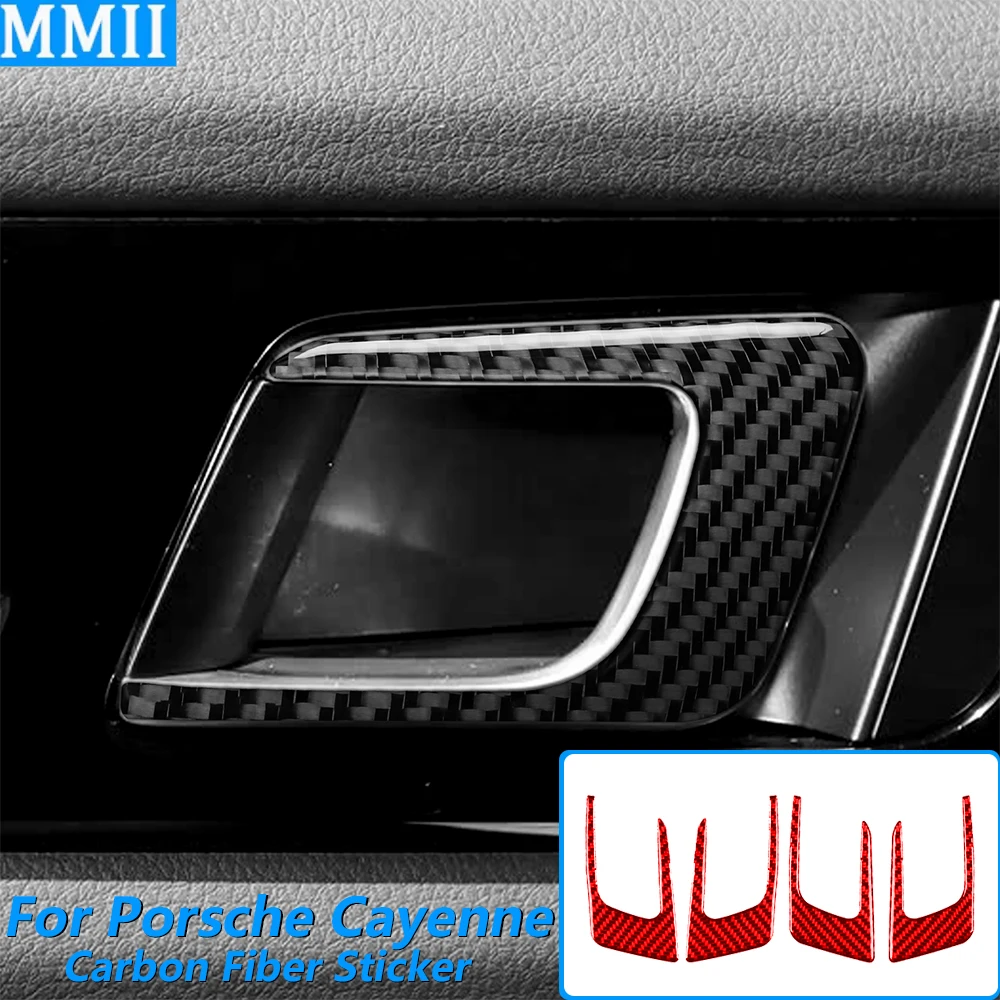 Фото Для Porsche Cayenne 9Y0 9YA 9YB E3 2018-2023: Накладка на внутреннюю панель ручки двери из настоящего карбона, аксессуар для автомобиля, наклейка №1