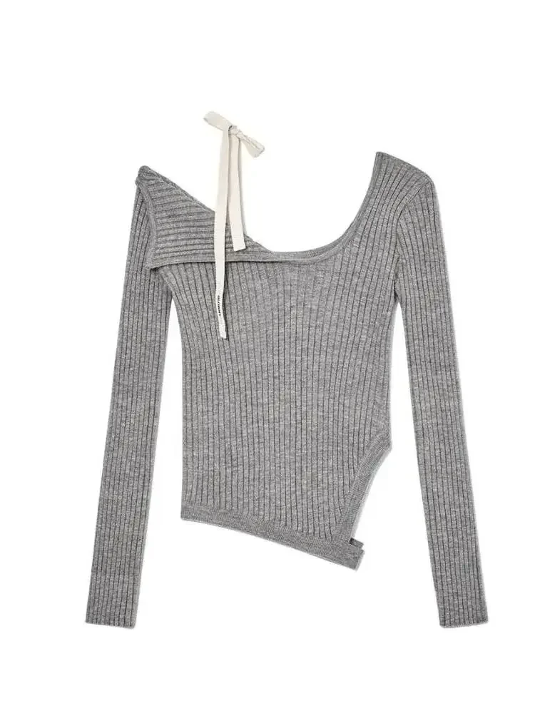 QWEEK Y2K вязаные пуловеры с открытыми плечами женский Американский винтажный