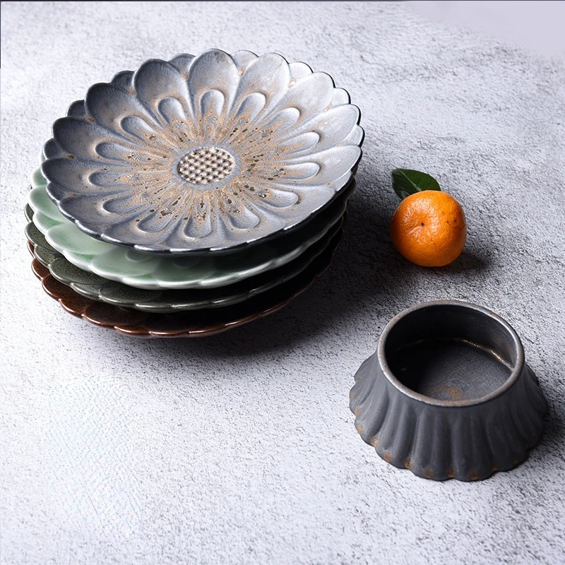 

Creative Japanese-style High-footed Refreshment Plate Retro Fruit Plate Snack Dried Fruit Plate Ceramic Tray for Buddha