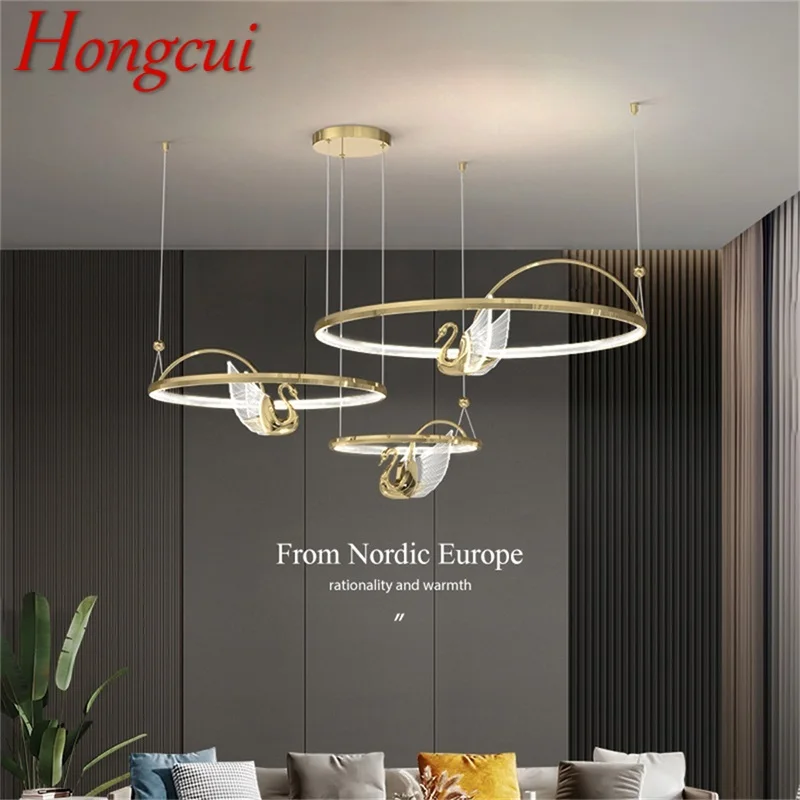 

Hongcui Nordic Creative Pendant Light Swan Round Ring Chandelier Lamp for Bedroom Parlor Home Modern Fixtures