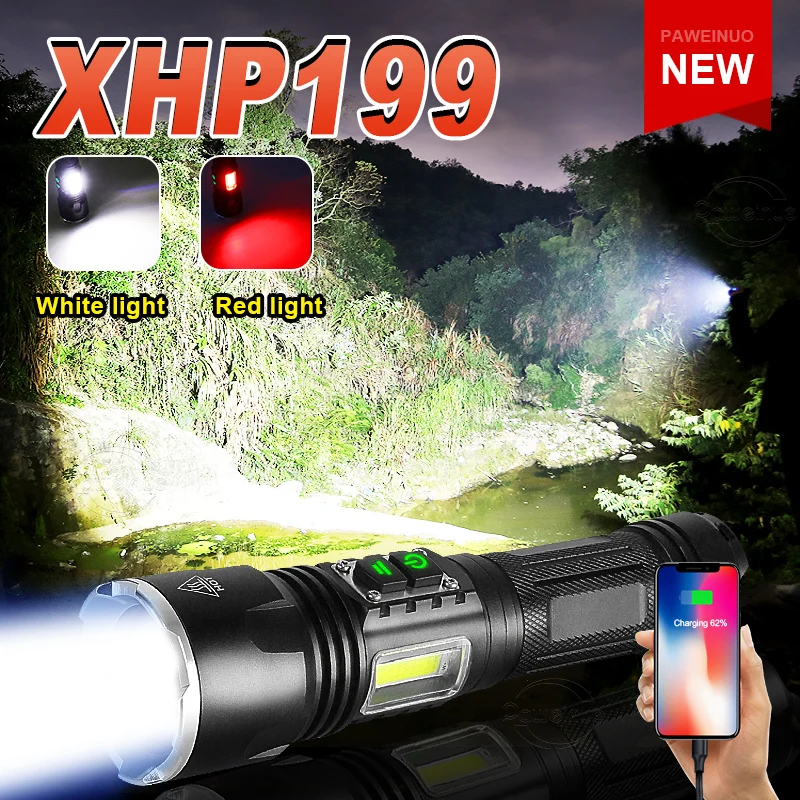 

Newest XHP199 High Power Led Flashlights Rechargeable Led Torch USB XHP160 Powerful Flashlight 18650 Waterproof Camping Lantern
