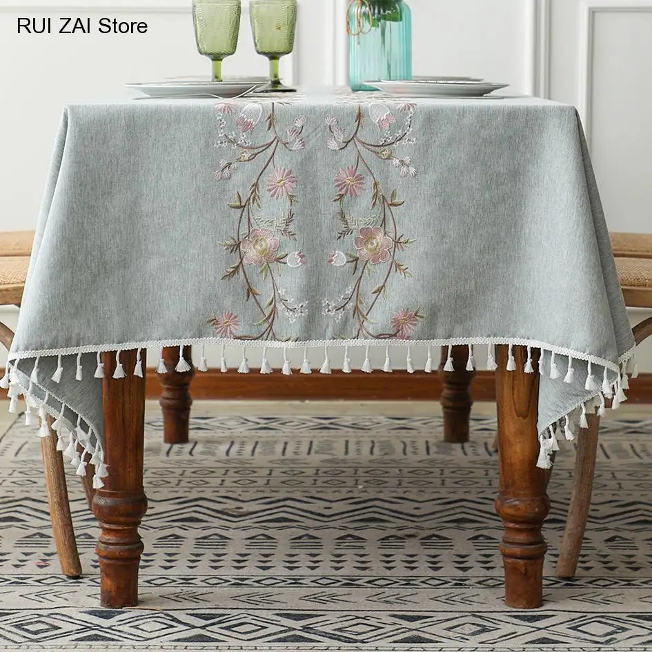 

New Linens Rectangular Tablecloths White Thicken Embroidery Coffee Tables Waterproof Table Cloth for Dining Desks Room Decor