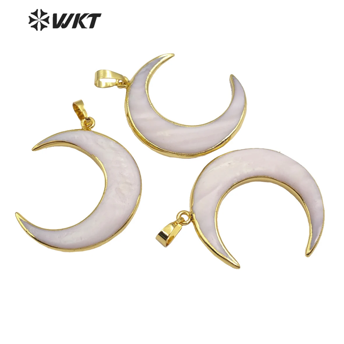 Фото WT-P1138 WKT Изящный кулон в форме полумесяца из натурального белого жемчуга с золотой отделкой, ювелирное изделие №4