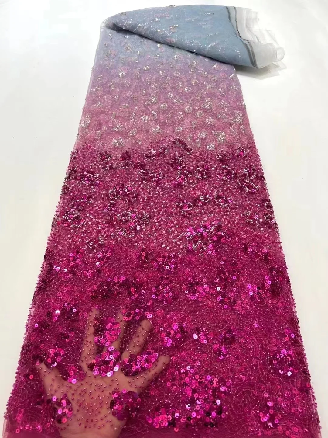 

Luxury Beads Lace High Quality African Groom Sequin Lace Fabric Handmade Lace Dress Fabric For Wedding Bridal Lace Fabric