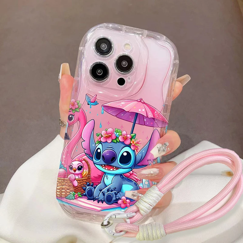 Чехол Stitch Cartoon для OPPO A18 A38 A3X A52 A72 A15 A15S A35 A16 A16S A17 A17K A5 A9 A3S A12E A53 A33 A53S 4G A55 на ремешок