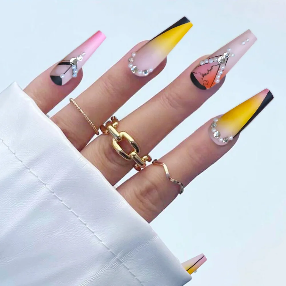 

Coffin Fake Nails DIY French Ballerina Full Covering Acrylic Fake Nails with Adhesive 24pcs/Box