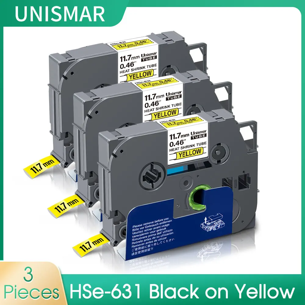 

Термоусадочные трубки Unismar 3PK 11.7 Φ HSe 631 HSe631, черные на желтые, совместимы с машинкой Brother Ptouch