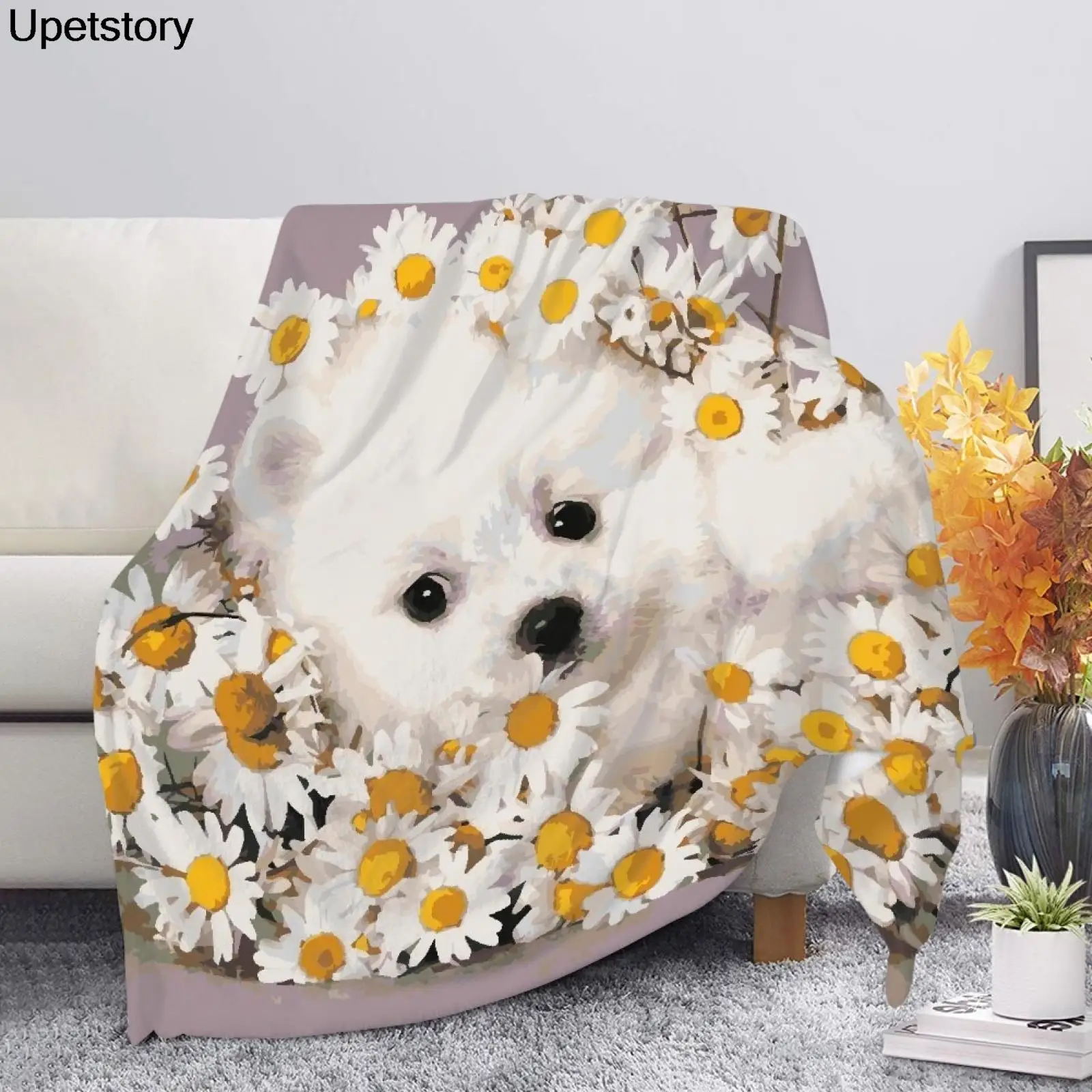 

Upetstory прекрасное белое дизайнерское маленькое мягкое детское одеяло Westie из микрофибры с принтом в виде обезьяны домашнее плюшевое одеяло