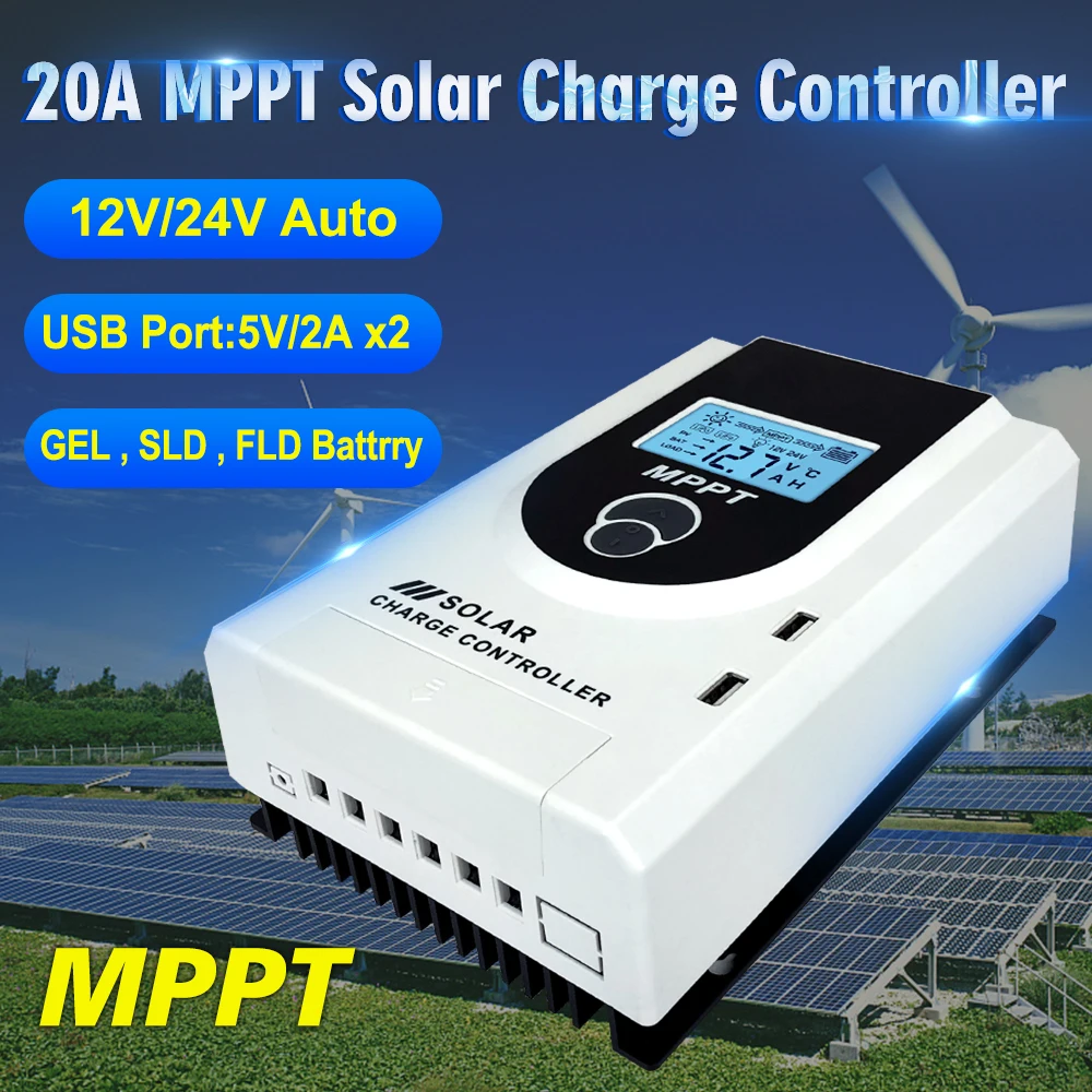 

MPPT 10A 20A 12V And 24V Solar Controller Intelligent Lithium Battery Charger Dedicated To Off-grid System With LCD Display