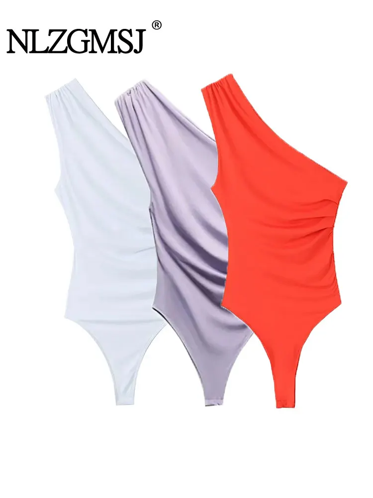 

Nlzgmsj TRAF Sexy Style Women One-piece Bodysuits One-Shoulder Slim Jumpsuit Fashion Elegant Women Tops