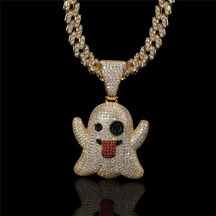 

European and American Tongue sticking out big ghost hip hop pendant micro-inlaid zircon hipster ornament men's necklace