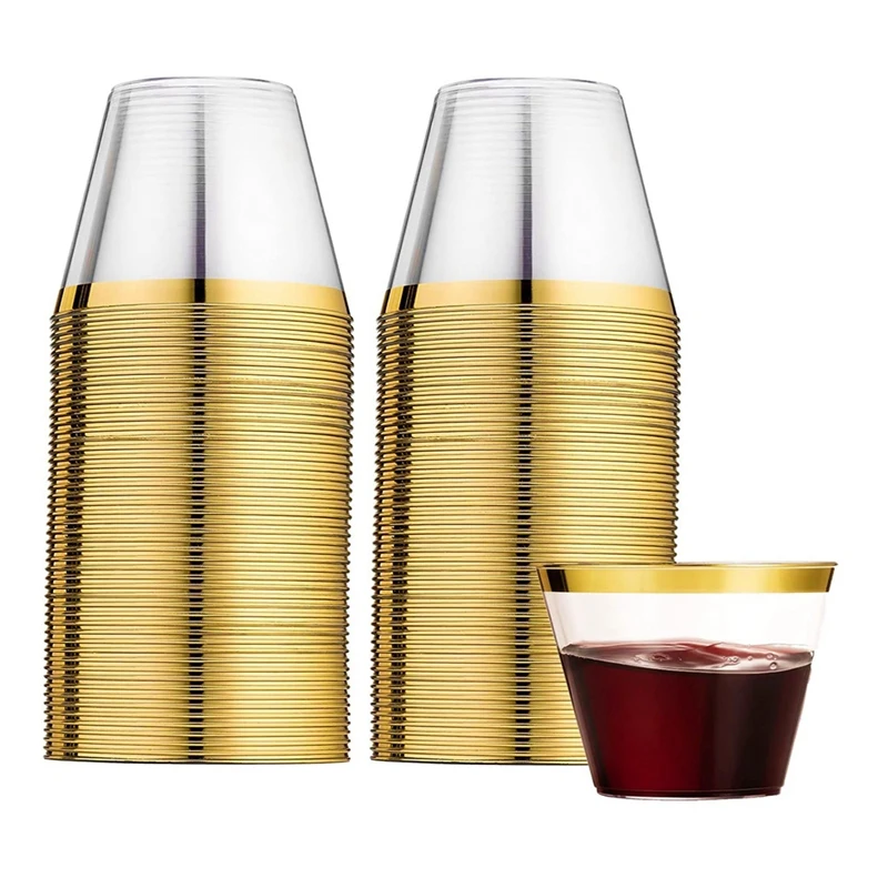 

Пластиковые стаканы с золотой оправой, 60 шт., пластиковые тумбы, многоразовые чашки для напитков, бокалы для вина, бокалы для шампанского, коктейля, Мартини