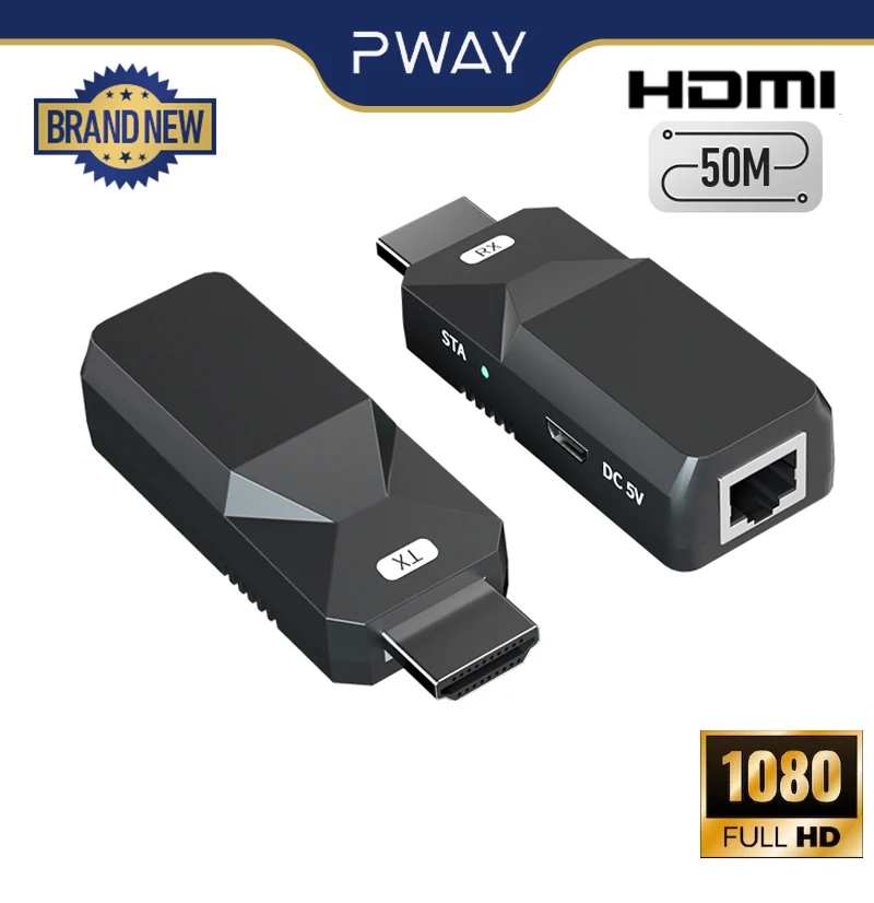 

PWAY HDMI 1.3 Extender 1080P@60HZ Extend Audio Video Up To 50m Over Cat6 To RJ45 Long Distance Extension HDCP 1.2 Mini Size