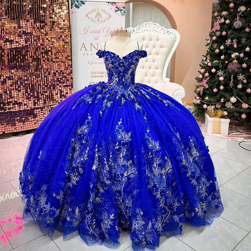 

Navy Blue Exquisite Ball Gown Emerald Green Quinceanera Dress 3D Flower Lace Up Back 15 Year Party Birthday Princess Formal Gown
