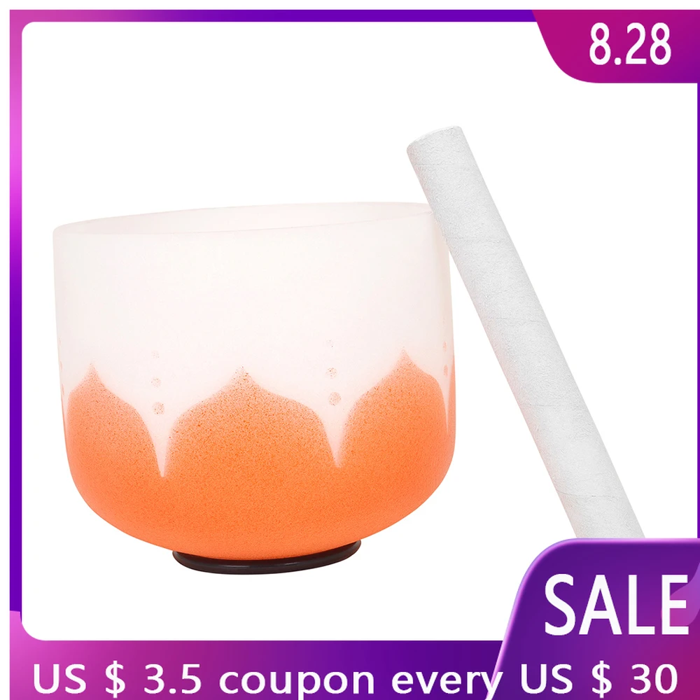 

M MBAT Singing Bowl 8 Inch Note D Crystal Orange Lotus Frosted Quartz Singing Bowl Rubber Stick Yoga Meditation Sound Healing