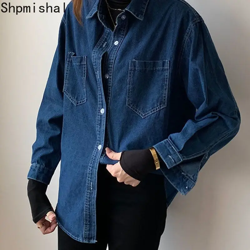Новинка Осень 2023 модная синяя джинсовая рубашка Miiiix в стиле ретро Женский