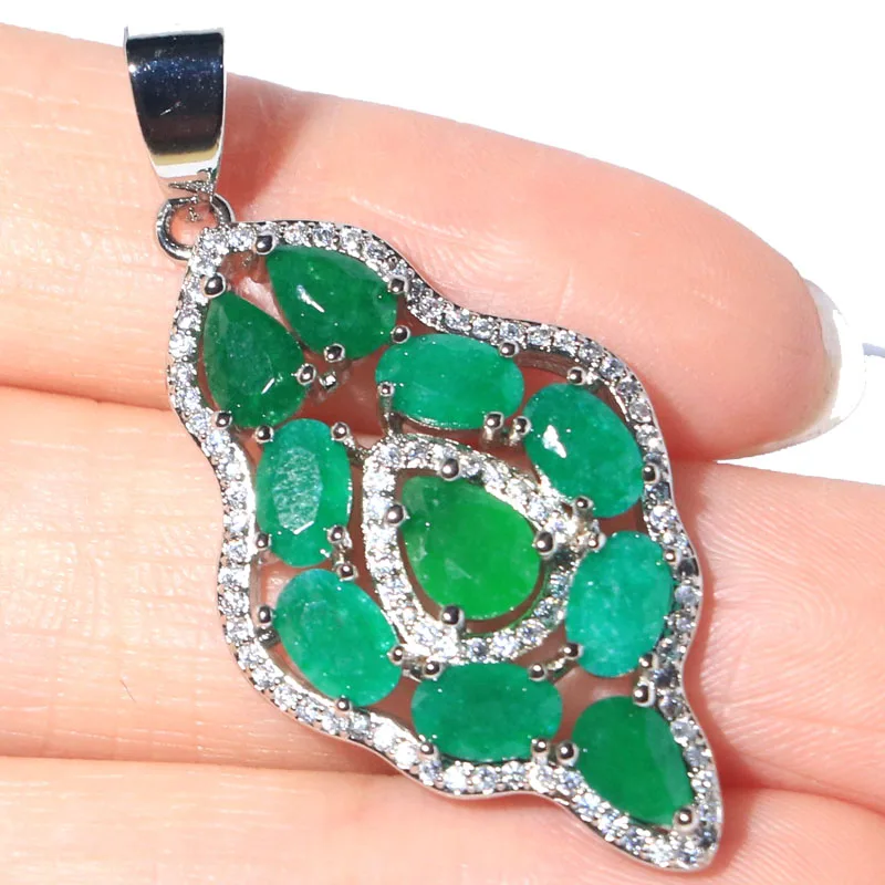 43x20 мм изящная тонкая зеленая перидотовая Фотолюминесцентная женская серебряная подвеска для свадьбы с белым кубическим цирконием