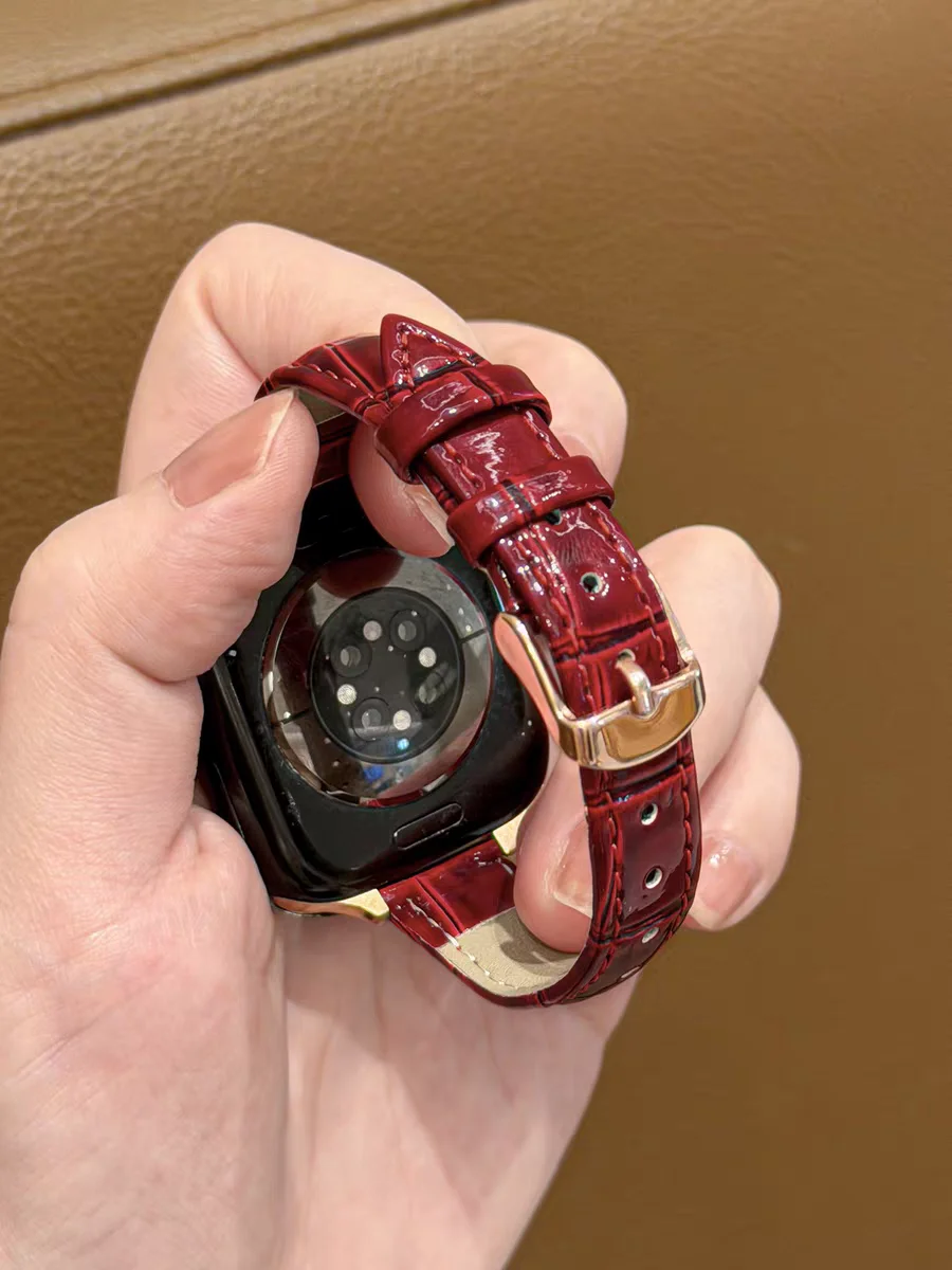 Фото Отличный тонкий кожаный ремешок для Apple Watch, женский, для моделей Ultra 11/10/9/8/7/6/5/4/3/2/1 SE, размеры 38 мм, 40 мм, 41 мм, 42 мм, 44 мм, 45 мм, 46 мм. №5