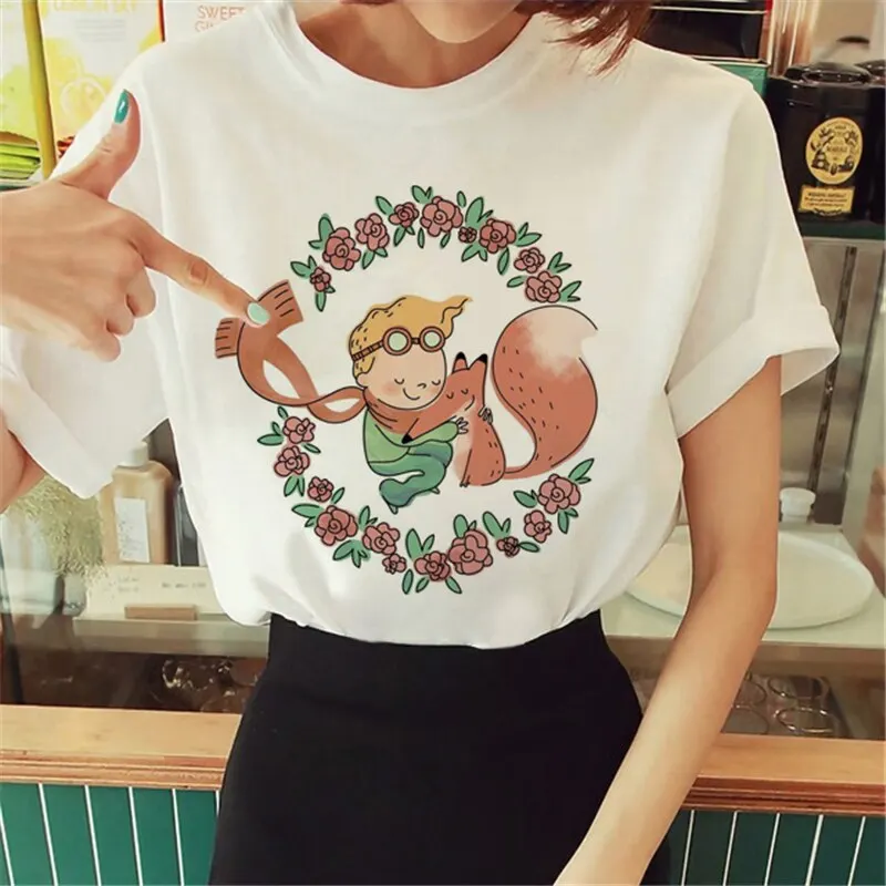 

Cartoon Tshirt Little Prince Print Graphic Women's T-Shirt Little Prince Graphic Tees Vouge Shirts for women O-Neck Short Sleeve