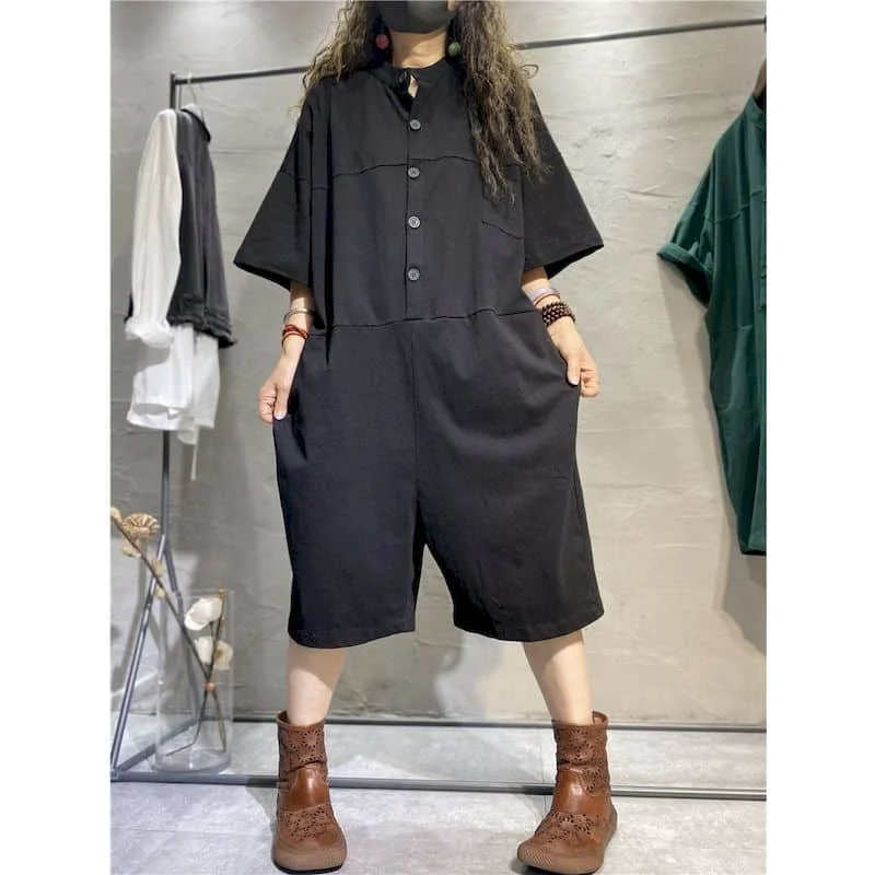 Комбинезон женский однотонный винтажные хлопковые шорты с широкими штанинами