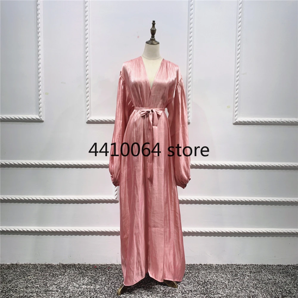 2022 Eid Djellaba Abaya Дубай блестящее мягкое мусульманское платье с пышными рукавами