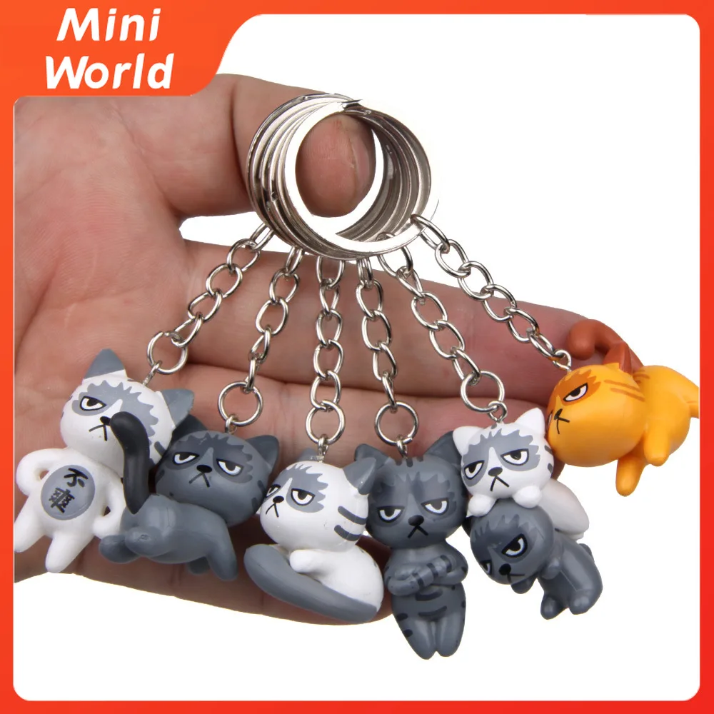 

6Pcs/Set Cartoon Unhappy Cat Figures Keychains PVC Cute Cartoon Kawaii Kids Gift Toys Cell Phone Backpack Pendant Figurines