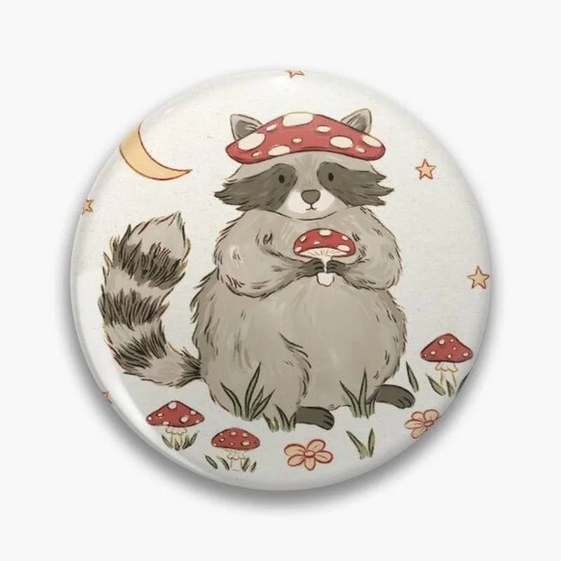 

Raccoon with Mushrooms Pin customizable Soft Buckle Pin Decorative Gift Hat Badge Lapel Brooch