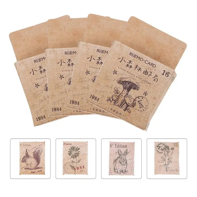 

184Pcs Post Stamp Stickers Retro Lovely Plant and Animal Sticker Envelope Seal