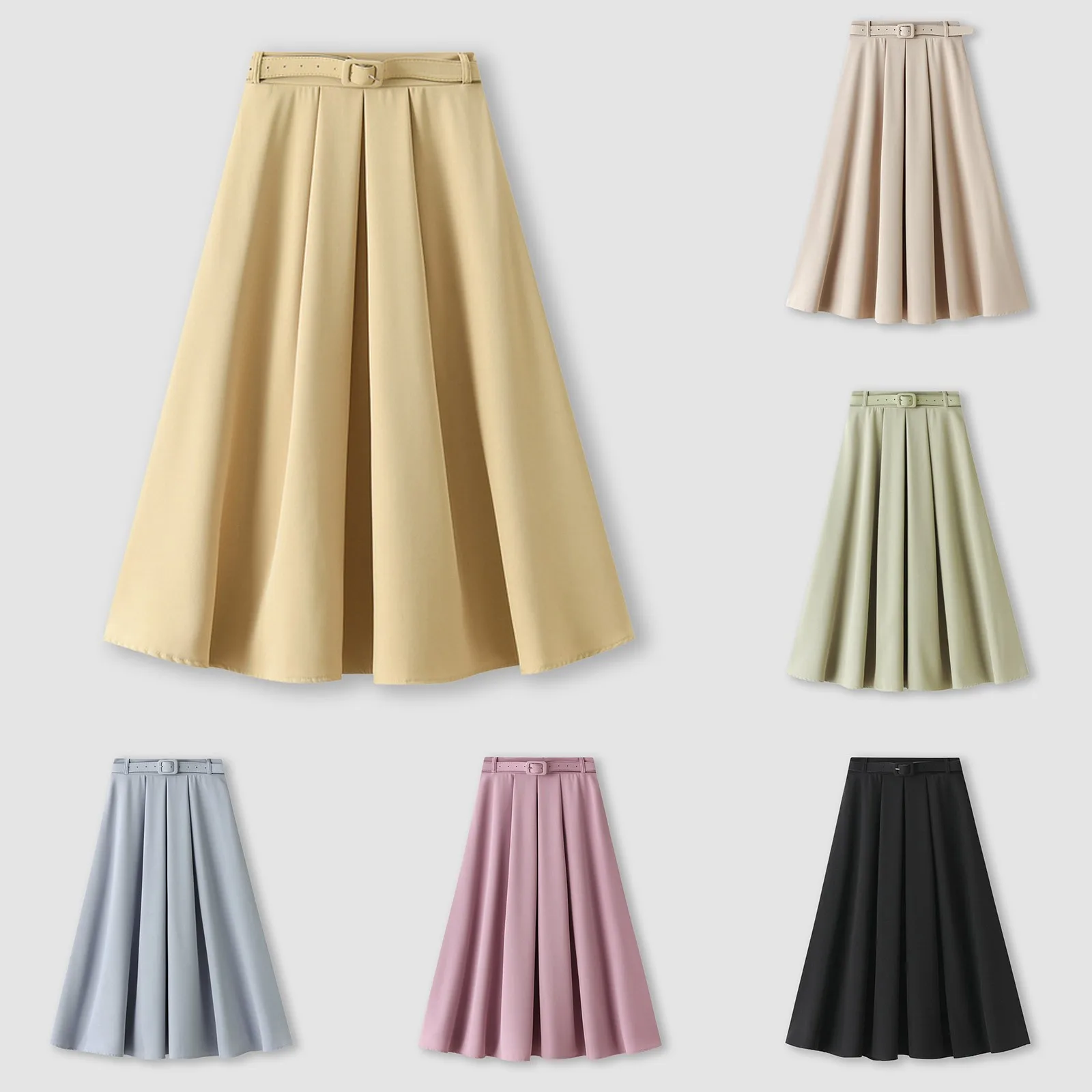 

Женская модная однотонная высокоэластичная Однотонная юбка-трапеция средней длины, универсальные боковые юбки для автомобилей