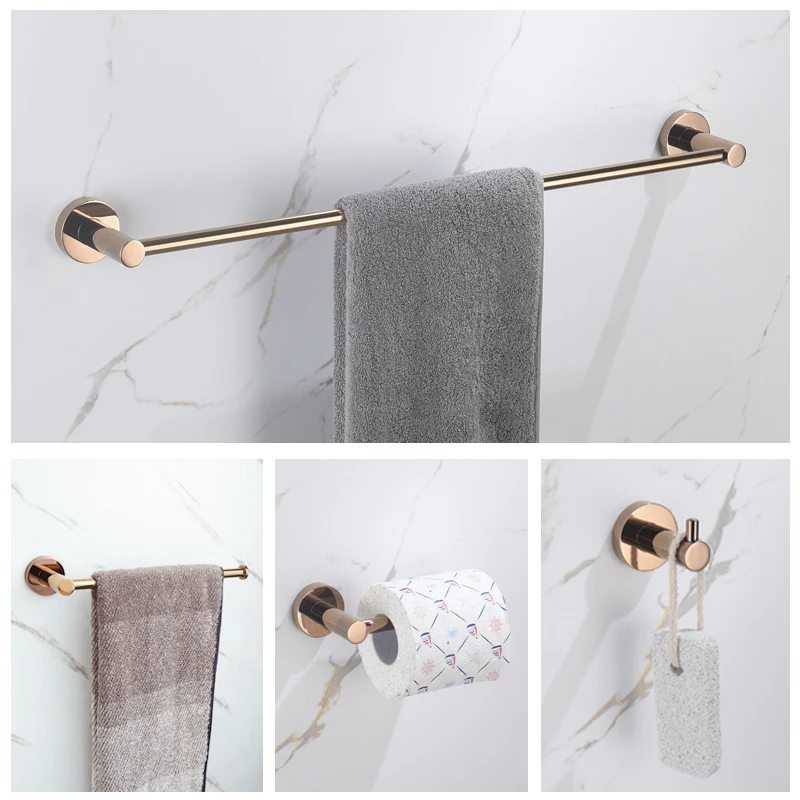 

Rose Gold Stainless Steel Wall Towel Rack Toilet Paper Holder Wall Hook Bathroom Accessories