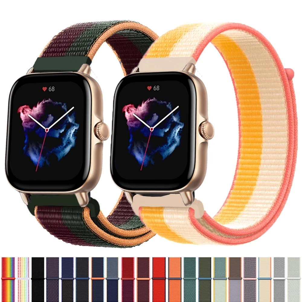 

Ремешок для часов Amazfit GTS/2/3/pro/2e/GTS2 Mini/GTR 42 мм/47 мм/GTR2/2e/stratos, нейлоновый браслет с петлей для Amazfit ремешок bip, 20 мм 22 мм