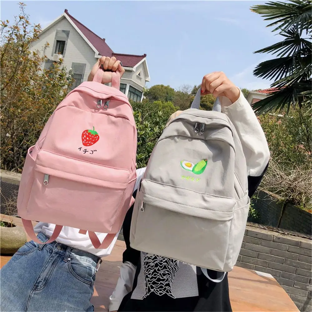 

Fashion Fruit Backpacks Avocado Embroidery Shoulder Bag Grey Casual Waterproof Travel Large Capacity School Bag Teenage Daypack