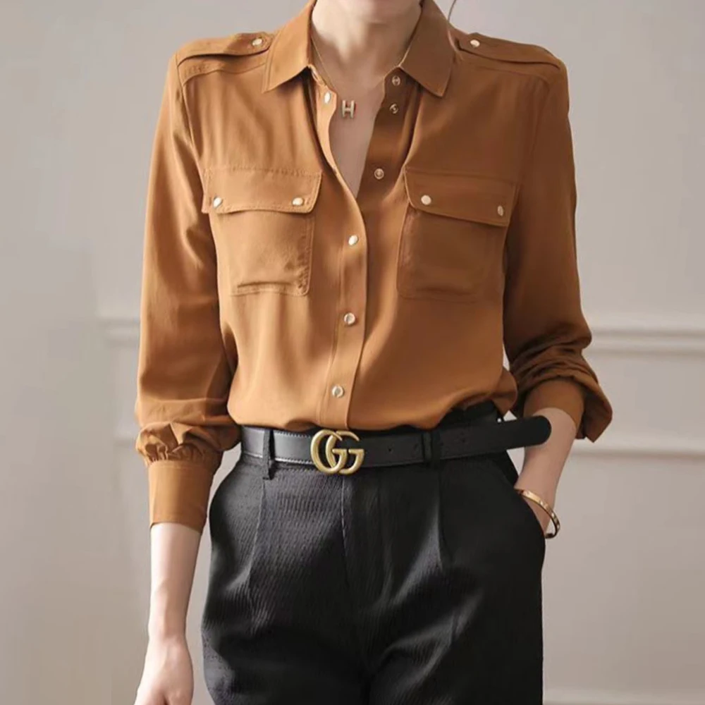 

Рубашка женская с длинным рукавом, на пуговицах, с карманами