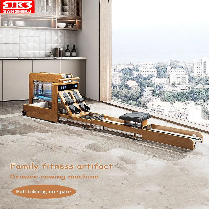 

New Fully Folding Rowing Machine Indoor Water Rowing Trainer Intelligent Digital Display Movable Aerobic Fitness Rower