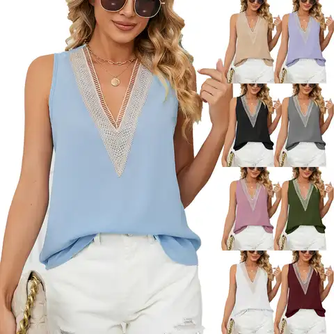 Elegant And Youth Woman Blouses Hollow Out Lace Shirts & Blouses Chiffon Sleeveless Summer Blouses Woman 2023 Female Clothing