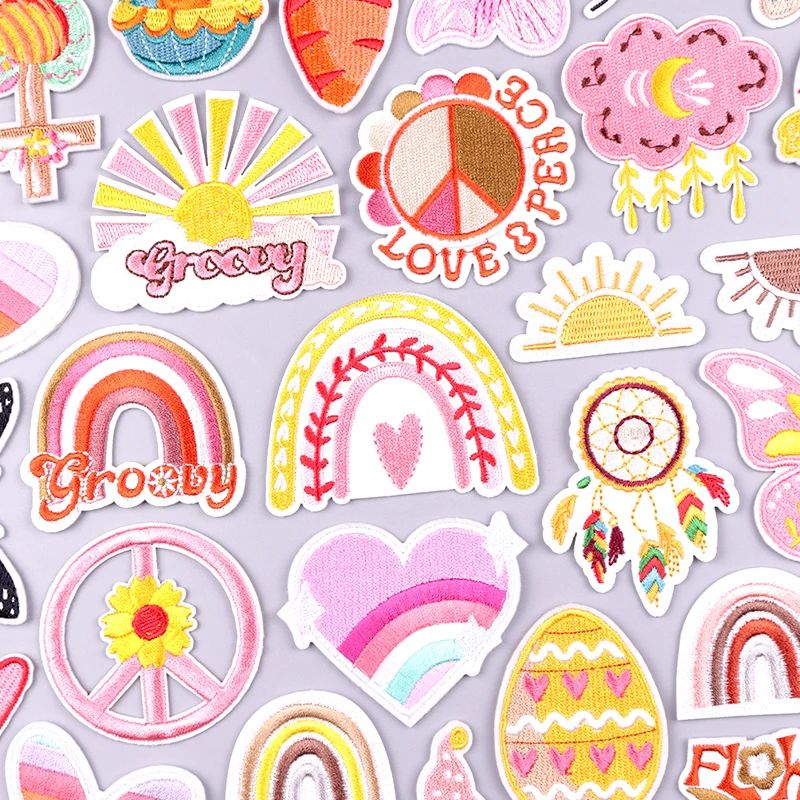 

Heart Rainbow Patches For Clothing Butterfly Patch Iron On Patches For Clothes Cartoon Embroidery Patch For Clothes DIY Stickers