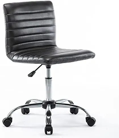Ribbed Faux Leather Office Desk Chair, Adjustable, Swivel, Armless