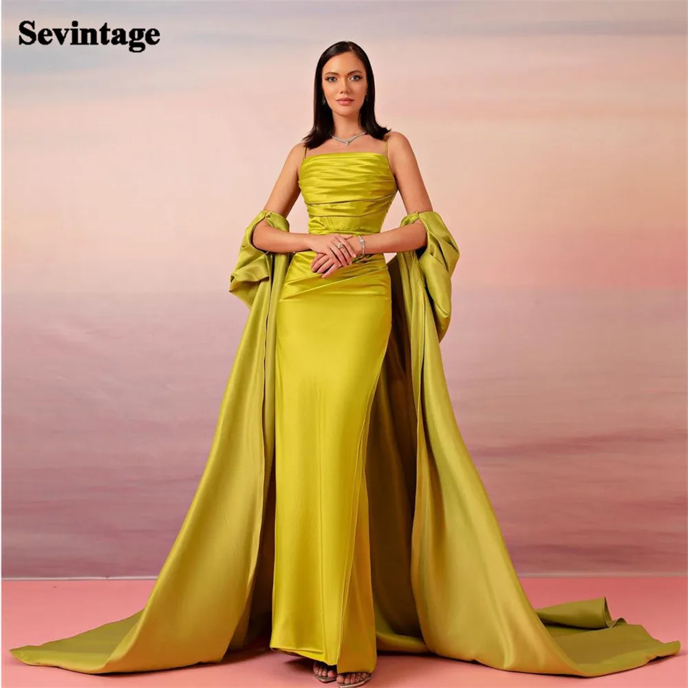 

Женское золотистое желтое платье Sevintage, официальное платье с тонкими бретельками в стиле ретро, вечернее платье Дубая