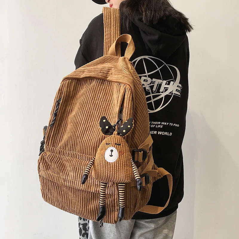 

Cute Corduroy Women Backpack Solid Color Female Student Schoolbag For Teenage Girl Travel Shoulder Bags School Bagpack
