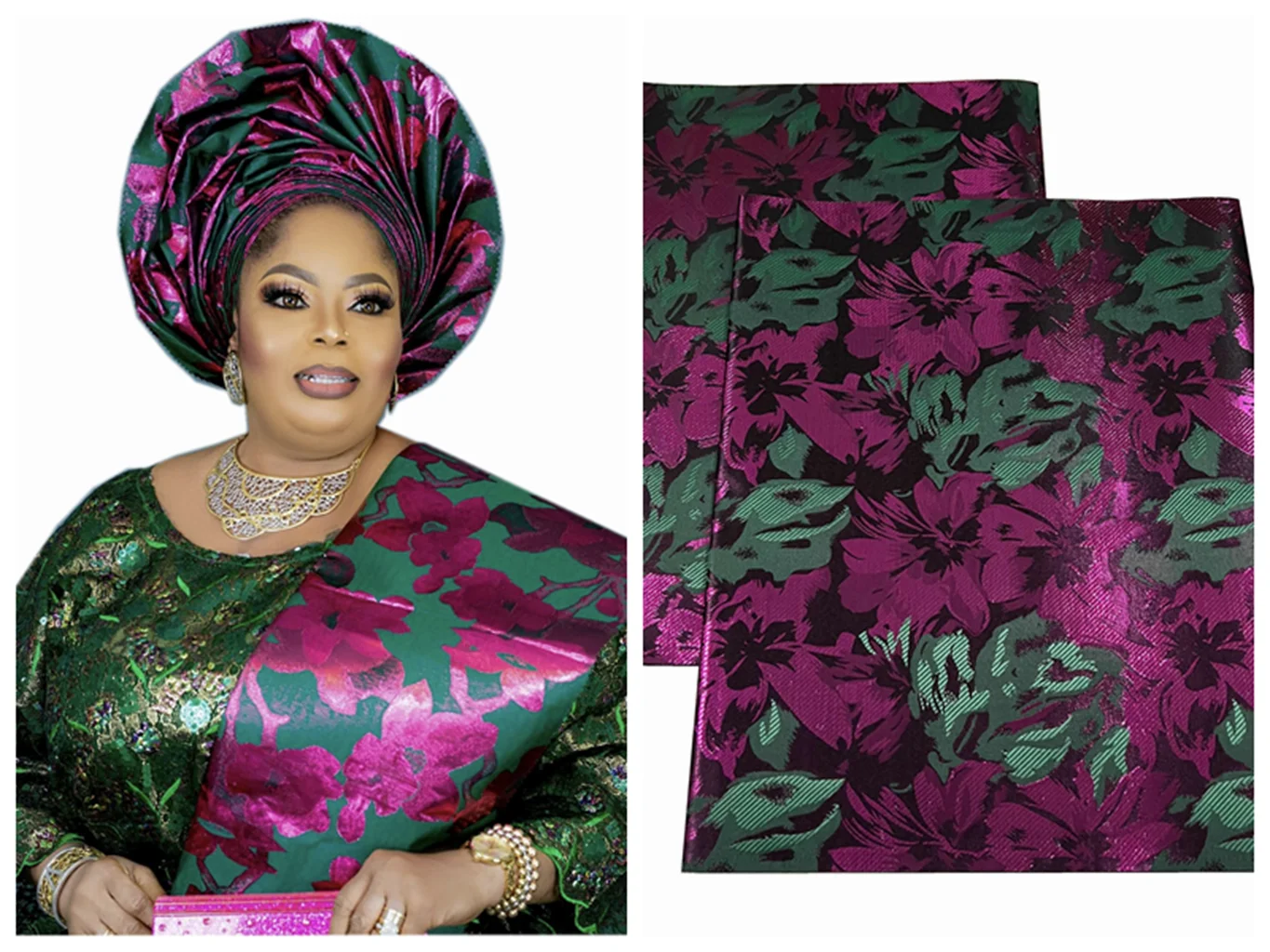 

African Luxury Fashion Sego Gele High Quality Printing Embroidery Cap Wrapper Headtie Fabric For Women Wedding Party Hat 2Pcs/Ba